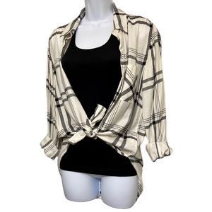 AE Plaid Oversized Button-Down Top Size L